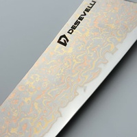 Couteaux Santoku faits main Desevelli, acier Damas tricolore 33 couches, 60 HRC, ambidextres, écologiques, finition brossée