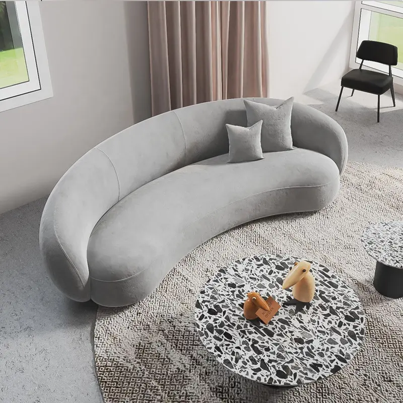 Nordic Lambhair White Half Curved Sofa Round C Shape Velvet Set Furniture Curved Sofa Couch Living Room Sofas For Office
