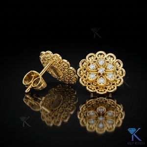 Lab Grown Diamond Classic Filigree Floral Stud <b>Earrings</b> 7 Stone Cluster <b>Solid</b> Gold Women's Jewelry Anniversary Gift - Product Image 1