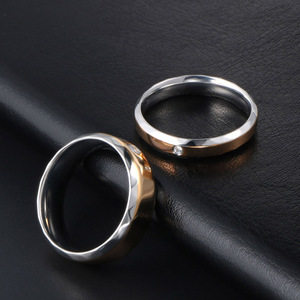 Unisex <b>Titanium</b> Steel <b>Rings</b> With Diamond Inlay Geometric Design Wedding Couple Jewelry SA533-534 - Product Image 4