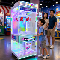 Distributeur de prix commercial à 60 pinces avec lumière néon LED, carrousel rotatif, jeu d'arcade à monnayeur