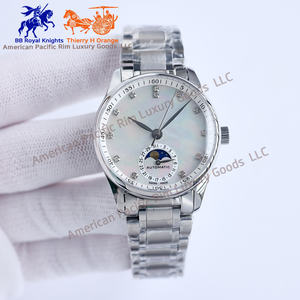 Montre à quartz Longnes Moon Phase pour hommes et femmes, bracelet en cuir et acier, boîtier en alliage, affichage à aiguilles, logo personnalisable - Product Image 1