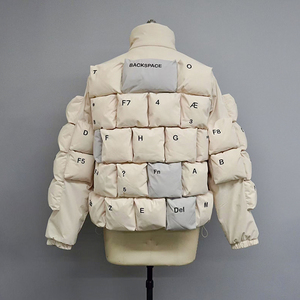 Doudoune Hiver Homme Luxe Personnalisée, Col Montant, Style Streetwear, Motif <span class=keywords><strong>Clavier</strong></span> Crème - Product Image 2