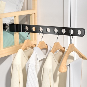 Support de cintre pliant fixe et rotatif extérieur intérieur noir/blanc sans poinçonnage économiseur d'espace étendoir à vêtements - Product Image 3