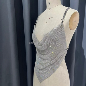 Top de malla de cristal brillante para mujer, malla de cadena tejida de Metal con diamantes de imitación, <span class=keywords><strong>camiseta</strong></span> sin mangas con cuello de lazo, estilo de fiesta dulce para clubes - Product Image 2