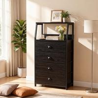 Commode à 4 tiroirs autoportante contemporaine en acier inoxydable et bois, gain de place, pour usage hospitalier