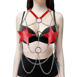 Metalen Kwastje Leather Sexy Bodysuit Chains Franje Outfit Nachtclub Party Wear See Through Festival Kostuum