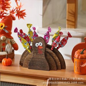 Solid Wood Turkey Candy Rack Dark Brown <b>Desktop</b> Thanksgiving Decorations Storage Display <b>Shelf</b> - Product Image 1