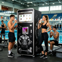 Distributeur automatique de boissons froides, de milkshakes, de boissons protéinées et de café, avec écran tactile extérieur personnalisé de 27 pouces