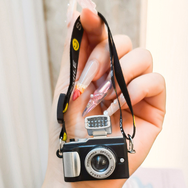 Ribbon Woven Glowing Sound Camera Pendant Simulation Mini Cartoon 3D Eco-Friendly Durable PVC Square Light Keychain