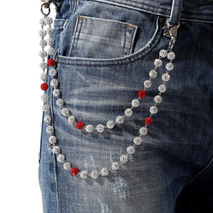 Moda 10mm Bola de discoteca en capas con cuentas Jeans cadena delicada hecha a mano cuentas de diamantes de imitación Hip <span class=keywords><strong>Hop</strong></span> Cadena de bolsillo para hombres y mujeres - Product Image 1