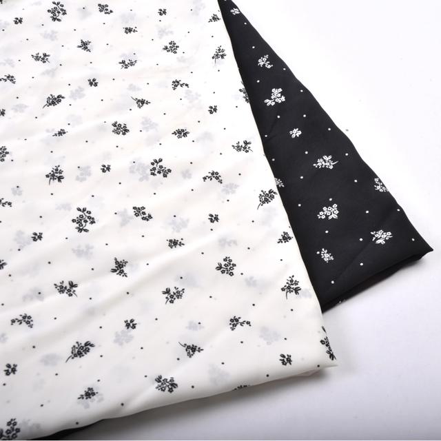 French Style Black & White Mini Floral Dot Chiffon, Breathable Draping Fabric for Dresses