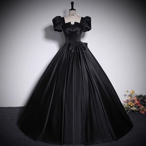 Satin Evening Gown Square Collar Empire Waist Vintage Style Black Women's Formal Dress Wedding Party Hostess Dress - Product Image 1