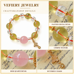 Bracelet extensible en perles de citrine naturelle et de quartz clair avec détails dorés pour femmes, bijoux personnalisés en gros - Product Image 3