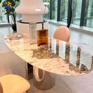 <span class=keywords><strong>Table</strong></span> à manger rectangulaire en marbre blanc luxueux moderne, surface naturelle polie pour la maison, le salon, la villa, l'appartement, les hôtels - Product Image 1