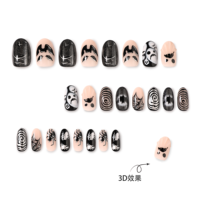Faux Ongles Halloween à Presser Gothiques 3D Fantôme Araignée Chauve-souris Œil de Chat Amande Réutilisables Faits Main pour Femmes, Kit d'Art Horreur 4520