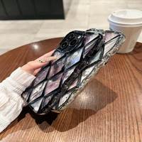 Nouvelle Coque de Téléphone Portable Antichoc en TPU Électroplaqué à Motif Grille Diamantée Artistique pour iPhone 17 16 15 Pro Max 14 Plus