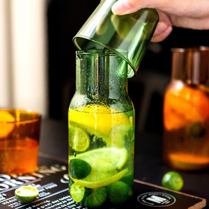 <span class=keywords><strong>Carafe</strong></span> et verre à boire de 520 ml en verre borosilicate coloré de qualité alimentaire, résistant à la chaleur et au froid, avec couvercle, pour la table de chevet - Product Image 4