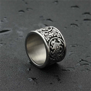 Men's Titanium Steel <b>Dragon</b> <b>Ring</b> Silver Retro Punk Style Animal Geometric Design 26094 - Product Image 3