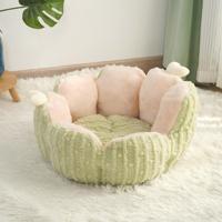 Lit pour animaux de compagnie au design cactus, luxueux, en peluche moelleuse, en forme de beignet, écologique, chaud et doux, taille chaton, accessoires pour chat, grande taille 60 cm