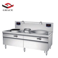 GRACE Peralatan Dapur Komersial Stainless Steel, 12KW Kompor Induksi Ganda Wok