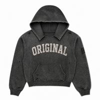 Sweat à capuche personnalisé délavé à l'acide, en molleton épais 450 GSM, col brut, effet vieilli, coupe courte, épaules tombantes, style streetwear