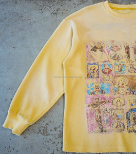 เสื้อยืดแขนยาวผ้าวาฟเฟิลพิมพ์ลายกราฟิกดีไซน์แบบทำเก่าสไตล์วอชด์  ผ้าฝ้าย 100% สำหรับผู้ชาย - Product Image 3