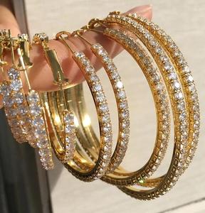 Ready to Ship Wholesale Statement Iced Out 18K Gold Plated Cubic Zirconia Big Round <b>Huggies</b> Hoop Exaggerated Earrings for Women - Product Image 1