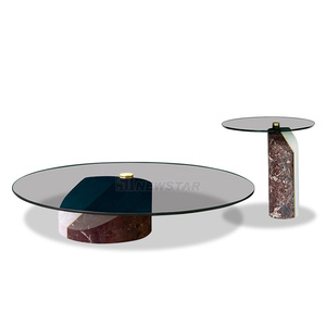 Newstar-<span class=keywords><strong>mesa</strong></span> de centro <span class=keywords><strong>redonda</strong></span> italiana de vidrio templado para sala de estar, <span class=keywords><strong>mesa</strong></span> lateral de mármol Natural estilo Wabi Sabi, diseñador del hogar - Product Image 1