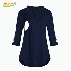 T-shirt ample à manches 3/4 à imprimé écossais avec col en V pour femmes enceintes et allaitantes 2024 - Product Image 6