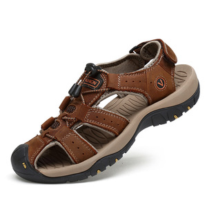Men <b>Closed</b> <b>Toe</b> Leather <b>Sandals</b> Summer Outdoor Anti Slip Hiking Shoes Rubber Sole EVA Midsole - Product Image 2