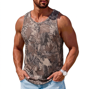 Camiseta sin mangas con estampado de camuflaje para hombre, cuello redondo, informal, transpirable, de poliéster tejido. - Product Image 4