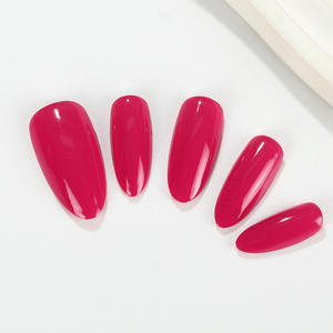 <span class=keywords><strong>Uñas</strong></span> Postizas Acrílicas Hechas a Mano, Color Rojo Rosa, Monocromáticas, Cuadradas, Cobertura Completa, Forma Almendrada, con Pegamento, Venta al por Mayor - Product Image 3