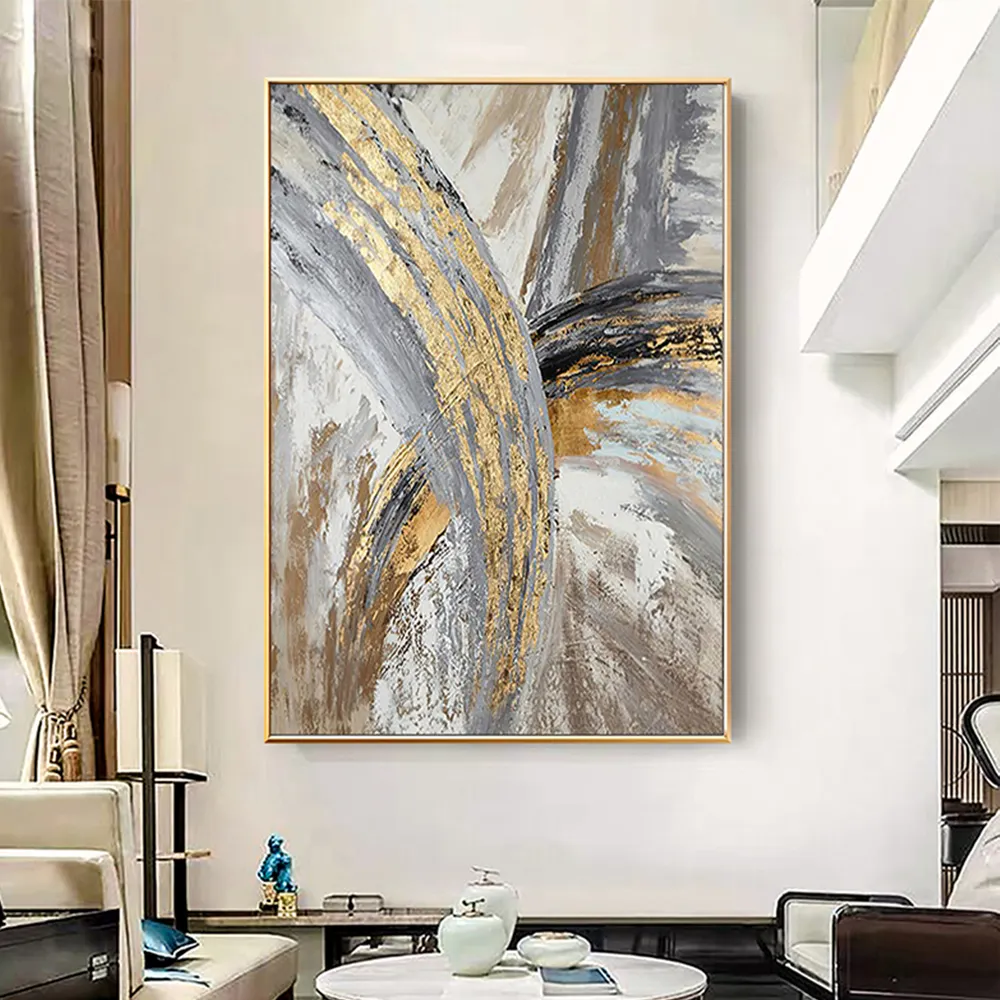 100% handgemalte Home Wohnzimmer Schlafzimmer Dekor abstrakte Goldfolie handgemachte Bild Ölgemälde Leinwand Wand kunst