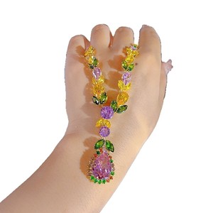 Collar de Moda con Circonitas de Lujo, Colorido, con Forma de Gota de Agua, para Mujer, Chapado en Oro de Tungsteno, Cadena con Ondas de Agua, Colgante Grande - Product Image 6