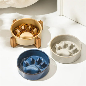 Sunshine Pet 2023 yeni süblimasyon kedi maması besleme renk sır hiçbir dökülme seramik yavaş besleyici köpek kase ile ahşap tutucu - Product Image 2