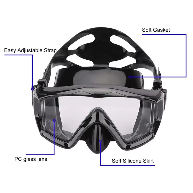 Diving Mask: Three-Window Design, Anti-Fog Lens, High Light Transmittance, Ensures Clear Underwater Visibility