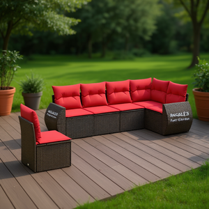 Conjunto de Sofás de Jardín de Mimbre Sintético, 6 Piezas, Color Marrón, con Cojines, Muebles de Patio para Exteriores, Estilo Contemporáneo, Asientos para 6 Personas - Product Image 2