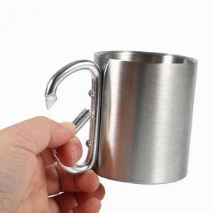 200ml 300ml Outdoor Camping Travel Portable Stainless Steel Coffee Cup Double Walled Carabiner Mug with Handle - Product Image 3