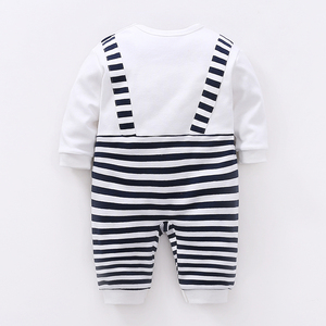 Mameluco de Algodón para Bebé para Primavera y Otoño con Diseño de Rayas Falsas que Parecen Overoles - Product Image 2