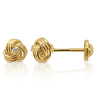 Pendientes de Oro Sólido de 9K con Zirconia (Disponibles en 10K, 14K, 18K) para Mujeres, Niñas y Niños, con Cierre de Rosca, Hechos en España