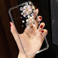 Pour Apple Femme 16/15 TPU Mobile Phone Case pour iPhone 14 Pro Max 13 12-Strass Couronne Perle Fleur Housse De Protection