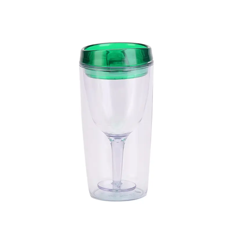 Leakproof 10oz Acrylic Wine Glass Clear Plastic Wine Tumbler Double Wall Insulated Plastic Wine Cup With Lid For Home Bar