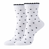 Chaussettes pour femmes, motif cœur, bord festonné, bord côtelé, douces, respirantes, décontractées, fantaisie, en coton