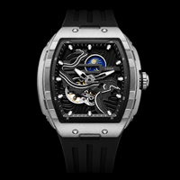 Montre mécanique vintage pour homme de style ethnique, entièrement automatique, cadran ajouré avec aiguilles lumineuses, verre minéral renforcé, bracelet en silicone