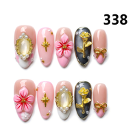 1396-1400 Kuku Palsu Buatan Tangan 10pcs Bahan Press-On Model Almond Desain Ukiran Bunga Kustom Modis Persegi untuk Jari