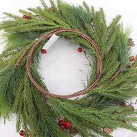 Cincin buah pinus cemara merah 51cm, karangan bunga Natal buatan, bunga tanaman yang diawetkan, penggunaan dekorasi pesta rumah hijau