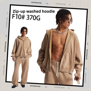 ARTIE – Sweat-shirt à capuche zippé pour <span class=keywords><strong>homme</strong></span>, coupe courte et ample, doublé polaire 370G, effet délavé et teint à la cire, style streetwear hiver - Product Image 3