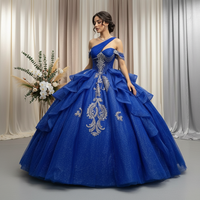 Robe de bal de Quinceañera bleue à sequins, longueur ras du sol, avec appliques dorées, style mexicain, pour Sweet 16, Vestidos De 15 Anos, grande taille, en dentelle naturelle