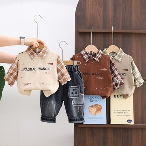 Ensemble de vêtements décontractés en coton mélangé pour garçons, collection automne 2026 – Gilet pull et chemise imprimés lettres, ensemble trois pièces élégant pour bébé - Product Image 2